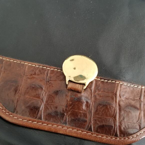 Brahmin Black Brown Leather Crocodile Embossed Top Handle Satchel Bag - Vintage - Picture 15 of 16